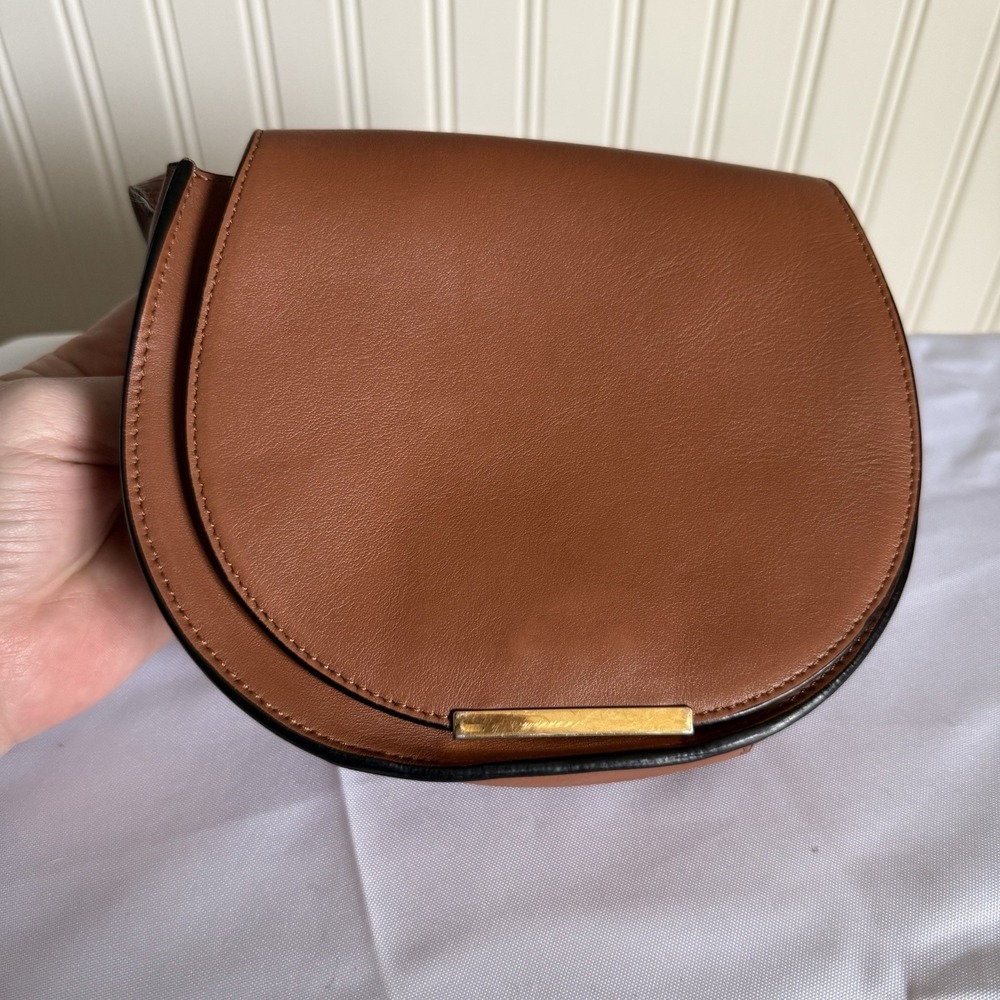 Cuyana Mini Saddle Flap Bag Brown Leather Gold Crossbody Bag Purse Italy